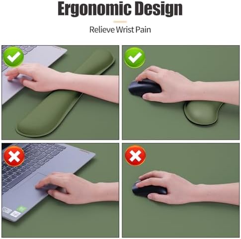 Bloss Keyboard and Mouse Wrist Rest + Leather Desk Mat, Desk Mat for Keyboard and Mouse, Desk Accessories for Women(35.4 x 15.7 Inch,Olive Green) - Image 3