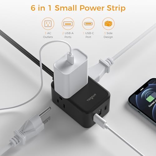 TESSAN Small Flat Plug Power Strip, Ultra Thin Extension Cord 5 ft, Black - Image 3