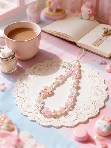 2 Pcs Phone Charm Strap Hand for iPhone Wrist Strap Camera Lanyard Pearl Beaded Cute Chain String Accessories Universal for iPhone 17 Pro Max 16 15 Samsung Women Girls Keychain Bow Flower Blue Flower - Image 4