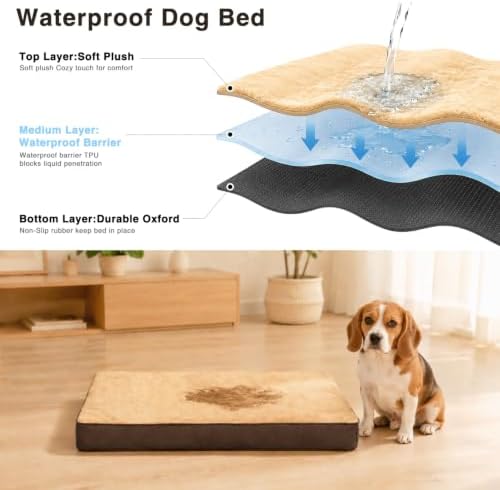 NUPIDA Waterproof Dog Bed for XXL Crate with Washable Cover, 47x29, Brown - Image 4
