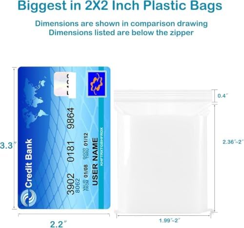 2''X 2'' (Pack of 300) 2 Mil Thick Clear Reclosable Small Zip Plastic Poly Bags With Resealable Lock Seal Zipper for Photo, Jewelry, Bakery, Treats, Travel, Storage, Packaging & Shipping - Image 2