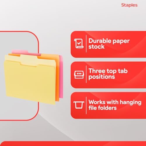 Staples File Folders, Letter Size, 1/3-Cut Tabs, Assorted, 100/Pk - Image 5