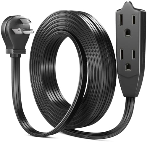 Maximm 15 Ft Flat Plug Extension Cord, 3-Outlet, Angled Plug, Black, UL by MaximmCable