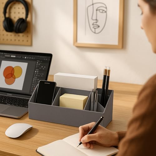 Bigso Elisa Desktop Organizer - Durable Office Desk Organizer with 7 Compartments for Office Supplies and Accessories - 13.1 in x 4.9 in x 4.9 in - Grey - Image 6