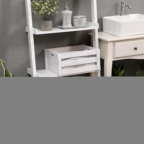 Set of 3 Nesting Wooden Crates, Small Rustic Farmhouse Wood Storage Boxes with Handles, Stackable Compact Organizer Bins for Kitchen Bathroom Bedroom Decor, 3 Sizes & 3 Colors (White, Brown, Black) - Image 5