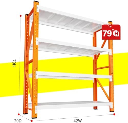 Heavy Duty Warehouse Shelving 4-Tier Industrial Steel Storage Shelves, 2600LB Capacity Per Shelf, Adjustable Shelves for Garage/Factory/Commercial Use (Orange and White, W48*D20*H79) - Image 2
