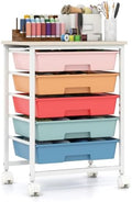 Giantex 5 Drawers Rolling Cart with Wheels, Wood Top, Sturdy Frame by Giantex
