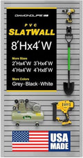 Heavy Duty 8'H X 4'W PVC Garage SlatWall Storage System (with Endcaps & Screws) - Modular Slat Wall Paneling for Garage Wall Organizer - Interlocking SlatWall Panels for Home & Commercial Use (Grey) by DLDIRECT
