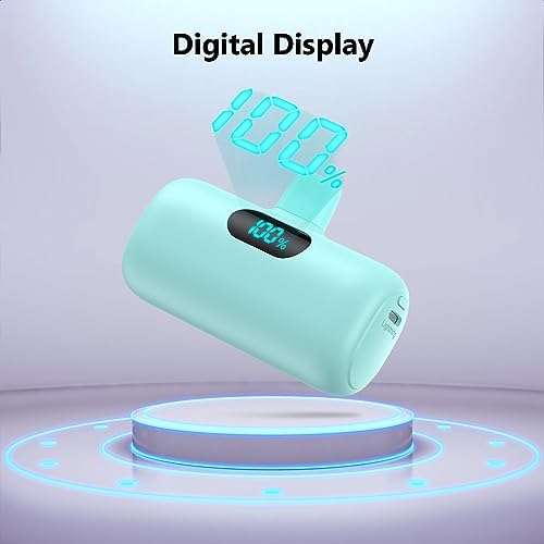Mini Portable Charger for iPhone,5000mAh PD Fast Charging Battery Pack,LCD Display Cute Power Bank Portable Phone Charger for iPhone 14/14 Pro Max/13/13 Pro/12 Pro/11/XS/XR/X/8/7/6 (Green) - Image 4