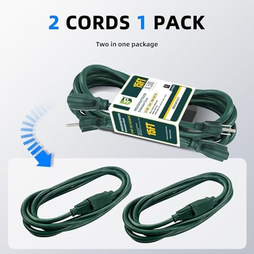 EP 15 FT Outdoor Extension Cord, 16/3 SJTW Heavy Duty Green, ETL Listed - Image 6
