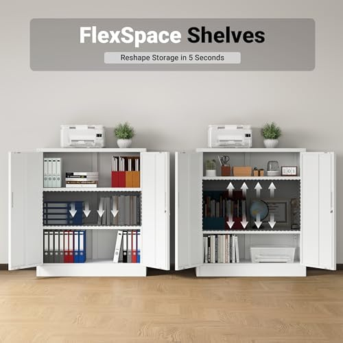 CJF Metal Storage Cabinet, 36" H Locking Storage Cabinet with Shelves and Doors for Home Office, Garage, Utility Room, Entryway(White) - Image 6