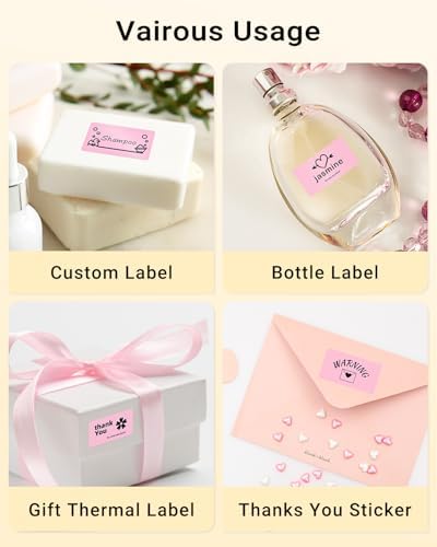 Phomemo 2.25"x1.25" White Thermal Labels, Self-Adhesive Sticker Label, Rectangle Direct Thermal Printer Labels for Phomemo 241bt, D520BT, B246D Label Printer, 1000 Sheets/Roll, Pink - Image 3
