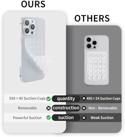 SHENGXIN 2 Pack Silicone Double-Sided Suction Grip – 40 Cups per Side, Strong Hold for iPhone, Galaxy, Pixel, Android – Hands-Free for Selfies & Videos (Clear) - Image 6