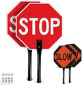 T&R (2 Pack) Stop Slow Sign with Handle, 13 x 13 Inches Double Sided Stop/Slow Traffic Sign, Rust Free Aluminum Reflective, Weather Resistant, Waterproof, Fade Resistant, Easy to Mount(Orange) by TR