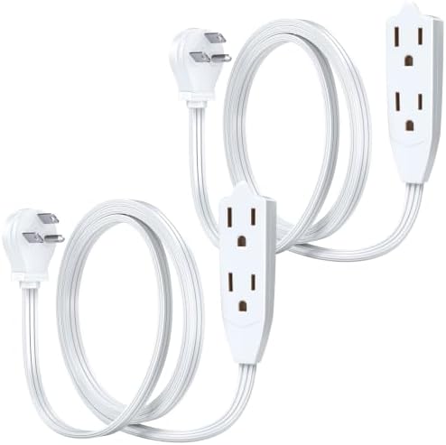 Maximm 3 Ft Flat Plug Extension Cord 3-Outlet Angled Plug White, UL 2 Pack by MaximmCable