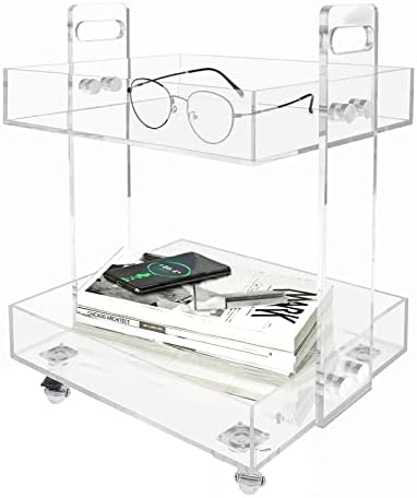 2-Tier Acrylic Cart Clear Acrylic Rolling Nightstand on Wheels Modern Side/End for Bedroom Bedside for Home Small Spaces Dining Room Tea Wine Holder Serving Cart Furniture - Image 3