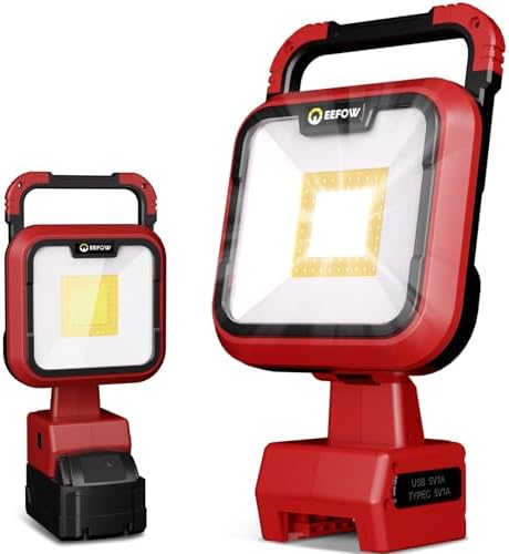 EEFOW Work Light for Milwaukee m18: 9500LM Cordless Led Lights for 18v Battery, 90W Portable 140° Rotate Flood Flashlight with USB & Type C Charge Smart Protect Battery for Indoor Outdoor Lighting by EEFOW