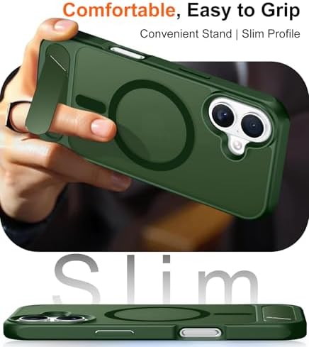 Temdan Designed for iPhone 17 Case, [Built-in Invisible Kickstand][Compatible with MagSafe][Military Grade Shockproof] Slim Translucent Matte Phone Case for iPhone 17 6.3 inch (Forest Green) - Image 7