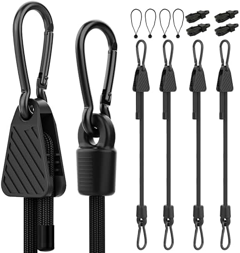 Rugtol Bungee Cords with Hooks, Upgrade 12pcs Assortment Heavy Duty Outdoor with 48'' Adjustable Bungee Cords Carabiner Black, 6'' Canopy Tarp Ball Ties and Tarp Clips for Tents, Cargo, Camping by Rugtol