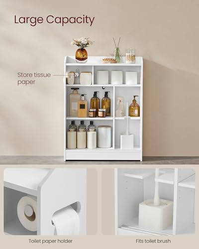 VASAGLE Slim Bathroom Storage Cabinet, Sliding Doors, Cloud White - Image 4