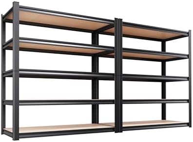 71" H x 46" W x 18" D Garage Shelving Unit, 2-Pack Heavy Duty Metal Storage Shelves, Total Capacity, 5 Tier Adjustable Boltless Steel Rack, Freestanding Organizer for Warehouse, Pantry, Shop, Black by CreatingaComfortableLiving