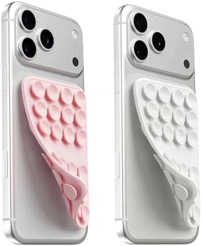 (2 Pack) Upgraded Double Sided Suction Cup Phone Mount, White & Light Pink by Mnyatr