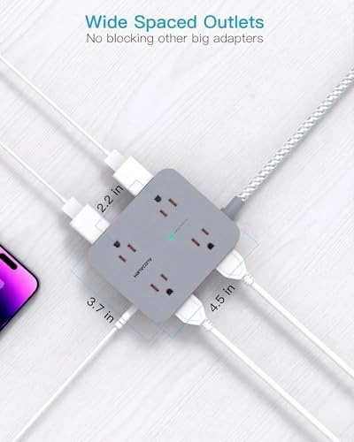 HANYCONY Surge Protector Power Strip 15 Ft Long Cord, 1080J, Flat Plug - Image 5