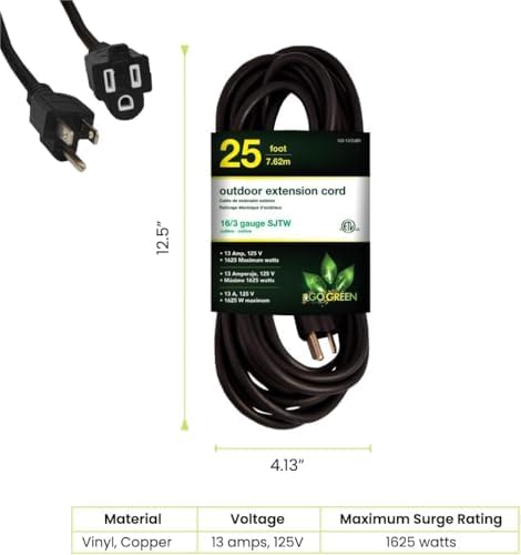 GoGreen Power Inc. (G-13725BK-2) 16/3 25' Heavy Duty Extension Cord - Black, 25ft, 2 Pack - Image 2