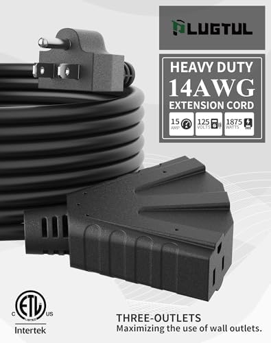 PLUGTUL 100FT Outdoor Extension Cord with Multiple Outlets | 14 Gauge, 3-Outlet, SJTW, 15A 14AWG 1875W SJTW, ETL Listed - Great for Garage, Garden and Home, Black - Image 2