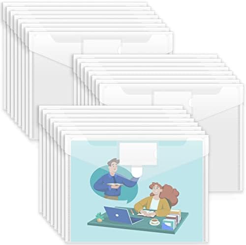 Sooez 24 Pack Plastic Envelopes Poly Envelopes, Clear Document File Folders US Letter A4 Size File Envelopes with Label Pocket for School Home Work Office Organization, Clear by Sooez