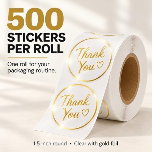 Thank You Stickers for Small Business, 500 Clear Round, 1.5 Inch - Image 3