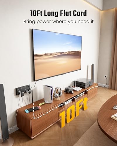 SUPERDANNY 10Ft Extension Cord with Multiple Outlets, Flat Plug Power Strip - Image 4