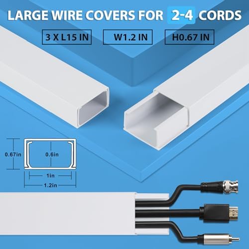 ZhiYo 45" Cord Covers for Wires on Wall, White Cord Hider, 1.2" W x 0.7" H - Image 2