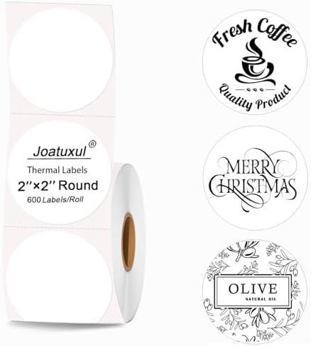 2 inch Round Thermal Labels, Thermal Printer Labels Sticker use for Barcode, Shipping, Customized, Circle Direct Thermal Stickers 600 PCS/1 Roll, White by Joatuxul