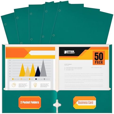 Better Office Products Two Pocket Portfolio Folders, 50-Pack, Teal, Letter Size Paper Folders, 50 Pieces, Teal by BetterOfficeProducts
