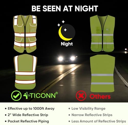 TICONN High Visibility Reflective Safety Vest for Men & Women, ANSI Class 2 - Image 3