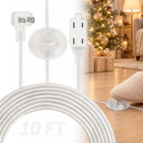 10 FT Clear Extension Cord with Foot Switch, 3 Outlets, 2 Pack by haultop