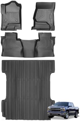 Joruoo-Floor Mats & Cargo Liner for 2014-2018 Chevy Silverado/GMC Sierra 1500 (Not for Regular Double Cab), All-Weather Heavy Duty TPE Floor Liners Full Coverage Automotive for Silverado Accessories by JORUOOServeyouwellalltheway