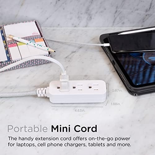 Cordinate Designer Mini 3-Outlet Power Strip, 18 in Braided Extension Cord, Grounded Adapter, Low-Profile Flat Plug, ETL Listed, White/Gray, 47297 (Pack of 12) - Image 7