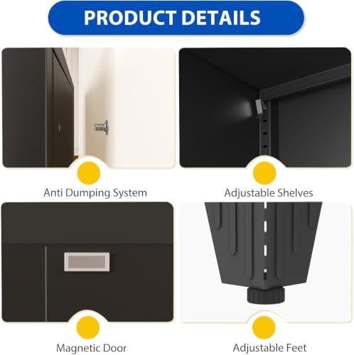 75" Metal Storage Cabinet with 2 Doors and 5 Adjustable Shelves,Black Farmhouse Kitchen Pantry Cabinet,Steel Garage Tool Cabinet,File Cabinetfor Home,Office,Dinning Living Room,Warehouse - Image 4