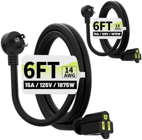 Vockjour 6 FT 2 Pack 14 Gauge Low Profile Flat Plug Extension Cord Black by Vockjour