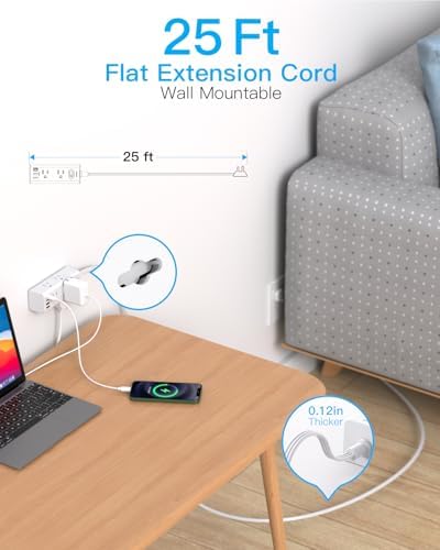 One Beat 25Ft Extension Cord with Multiple Outlets,Flat Plug Power Strip - Image 2