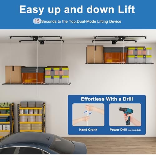 Runboll 3 x 6 Overhead Garage Storage Rack, Ceiling Racks for Garage, Organization Shelving, Adjustable Hanging Shelf, 19"-143" Height Adjustment - Image 4