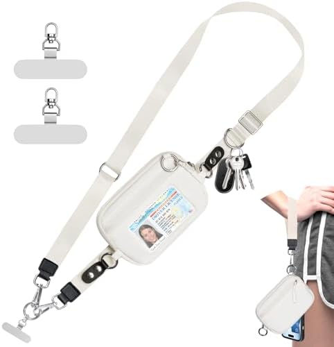 Tiostep Clip and Go Strap for Phone with Wallet Crossbody Phone Lanyard Adjustable and Detachable RFID Wristlet Wallet (Cream, Medium) by Tiostep