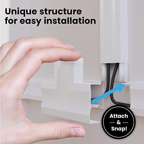 EVEO Cable Hider Wall 306” - Cable Raceway Cord Hider - Wire Covers for Cords on Wall, Cord Cover, Wall Cable Hider, Cable Concealer, Wire Hiders for TV on Wall - 20X (L16 W1.1 H0.55) - Large | White - Image 7