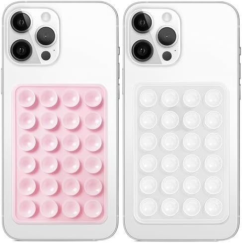 Anteel 2 Pack Silicone Suction Phone Case Mount, Non Slip Sticky Grip, Silicon Adhesive Suction Cup Mount, Strong Grip Holder for Selfies and Videos (LightPink&Translucent) by Galundge