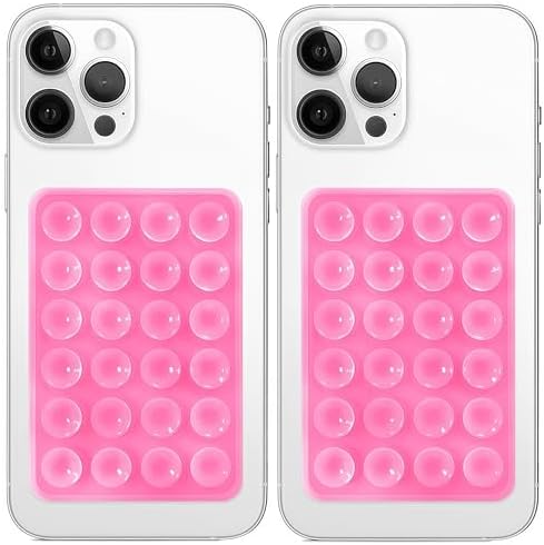 Anteel 2 Pack Silicone Suction Phone Case Mount, Non Slip Sticky Grip for Cellphone, Silicon Adhesive Suction Cup Mount, Strong Grip Holder for Selfies and Videos (Pink) by Galundge