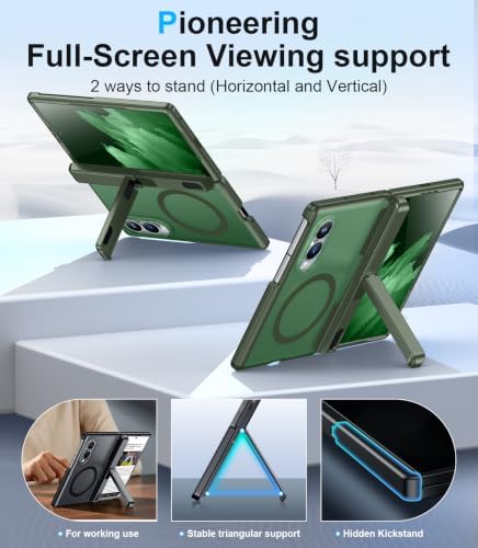 Temdan for Samsung Galaxy Z Fold 8 Case,[Compatible with MagSafe][Built-in HD Screen Protector & Kickstand][Hinge Protection] Translucent Matte Full-Body Shockproof Phone Case for Z Fold 8 Wide,Green - Image 3