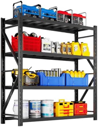 Heavy Duty Warehouse Shelving 4-Tier Industrial Steel Storage Shelves, 2600LB Capacity Per Shelf, Adjustable Shelves for Garage/Factory/Commercial Use (Black, W71*D24*H71) by Unknown
