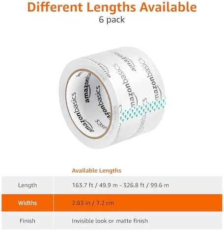 Amazon Basics 2.83 Inch Wide Packing Tape, Fits 3-Inch Dispensers, Crystal Clear, Low Odor, for Moving, Storage, Shipping and Sealing Boxes, 54.6 Yards, 6-Pack - Image 3